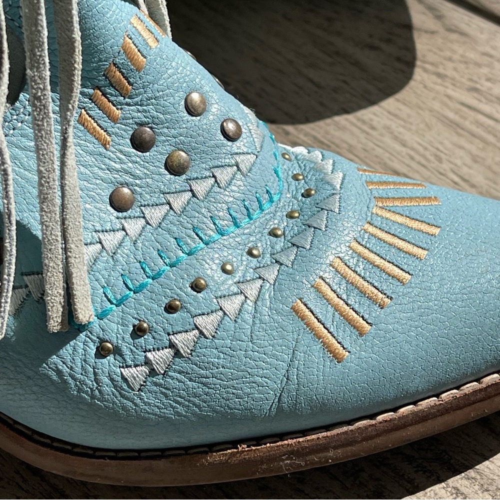 Dingo Women’s Gypsy Studded Embroidered Fringed Blue Western Boots Size 8 - Picture 7 of 11